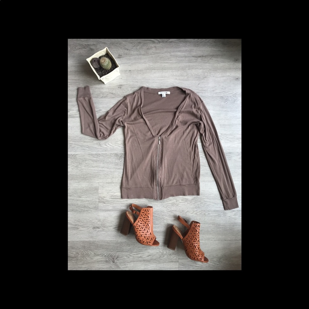 Brown Zip Cardigan